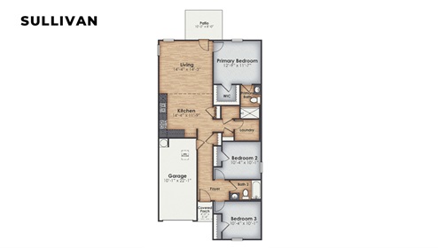 Sullivan Floor Plan, featuring 3 bedrooms, 2 full bathrooms, is perfect for entertaining, with a 1-car garage, open concept living, and stainless-steel kitchen appliances. Homes in Leland, Winnabow. Amenities. Pool. Pavilion. playground. walking trails. Mallory Creek