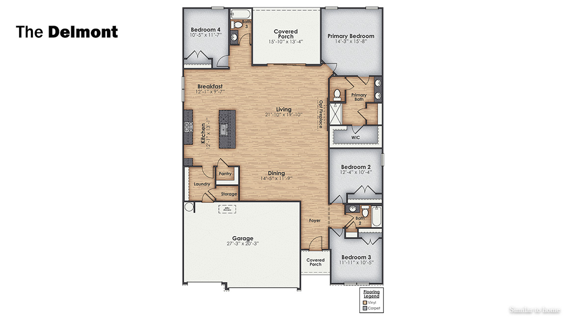 The Delmont is one of our one-story floorplans featured in our Merchant Point community in Jacksonville, North Carolina.