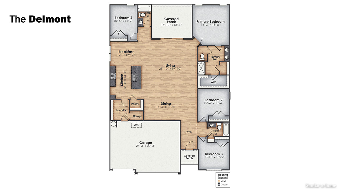 Inside this 4-bedroom, 3-bathroom home, you’ll find 2,272 square feet of comfortable living. The living area is an open concept,