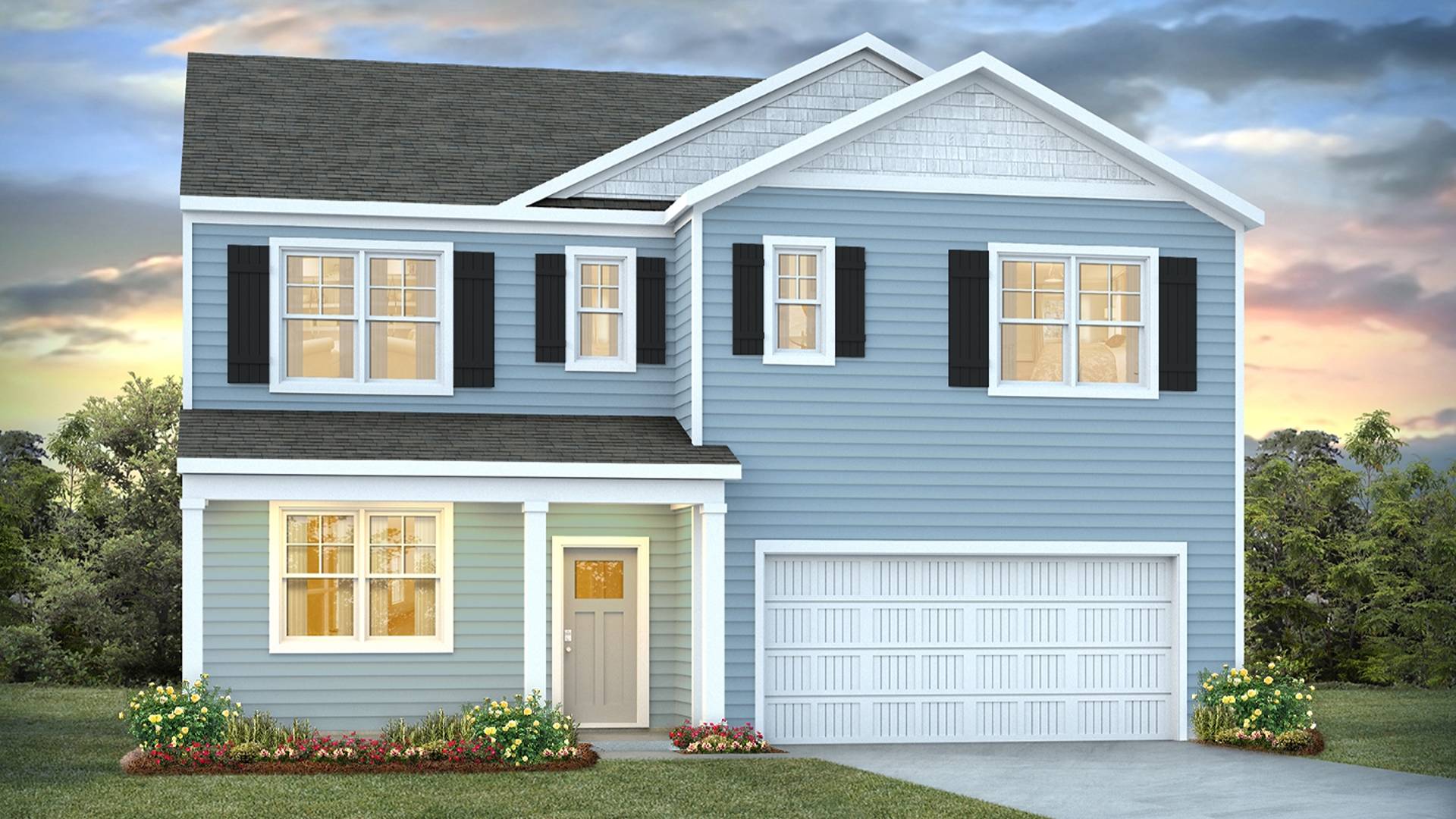 The Hayden offers 2,511 square feet with 5 bedrooms, 3 full bathrooms, flex room, two separate living areas, 2-car garage and is one of our two-story floorplans