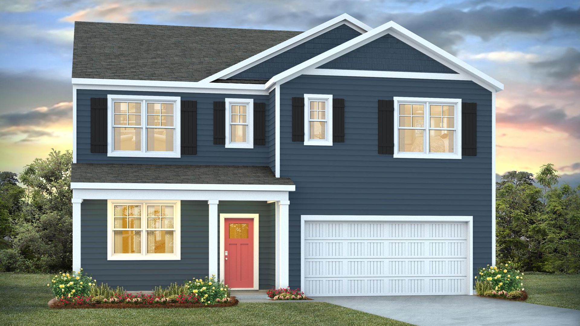 The Hayden offers 2,511 square feet with 5 bedrooms, 3 full bathrooms, flex room, two separate living areas, 2-car garage and is one of our two-story floorplans featured in ou