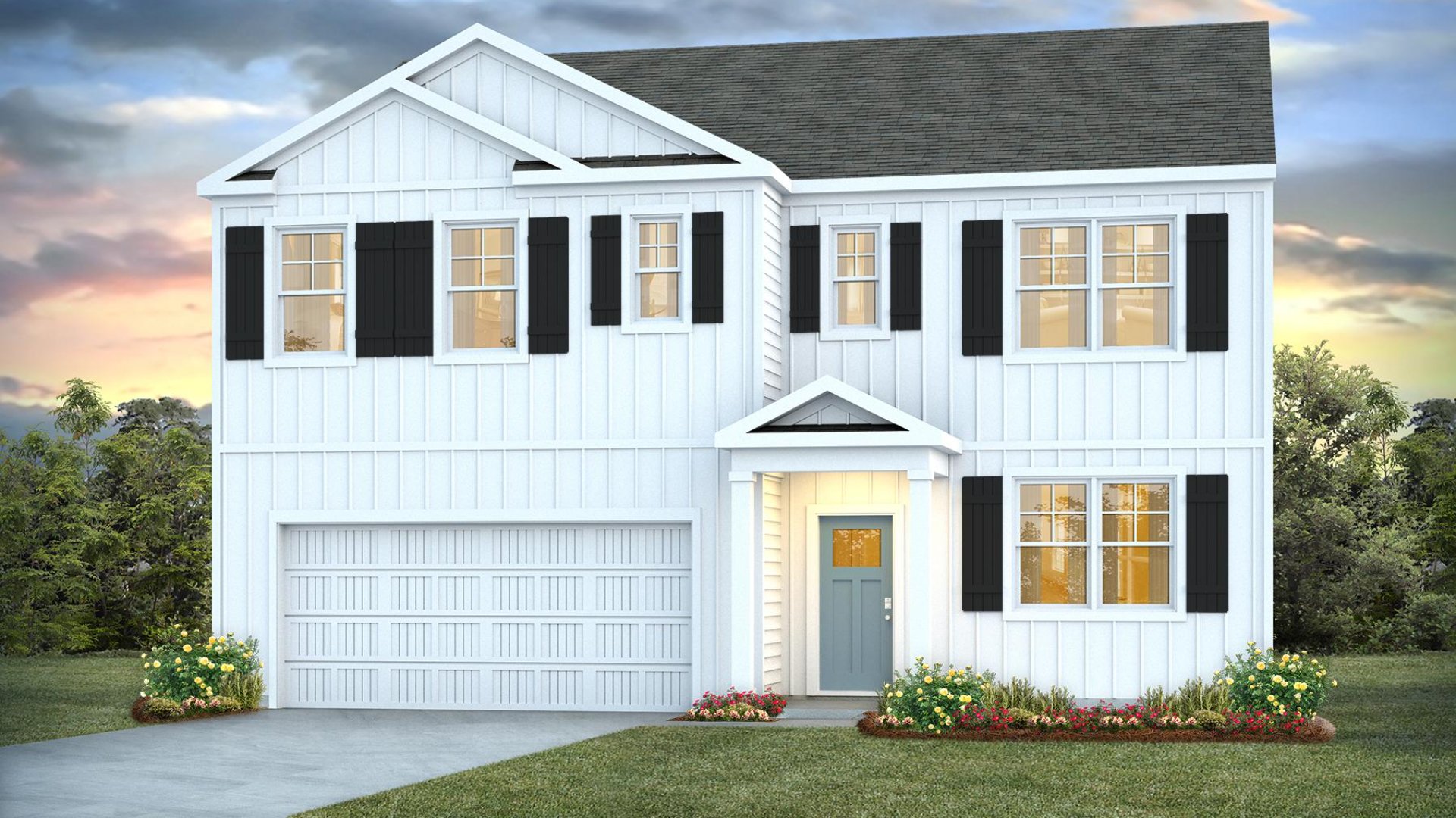 The Hayden offers 2,511 square feet with 5 bedrooms, 3 full bathrooms, flex room, two separate living areas, 2-car garage and is one of our two-story floorplans featured in ou