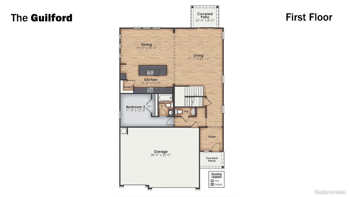 the Guilford is sure to turn heads. Inside these 5 bedrooms, 4.5-bathroom home, you’ll find 3,503 square feet of comfortable living. The living area is an open concept, where your kitchen, living, and dining areas blend seamlessly into a space perfect for everyday living and entertaining.