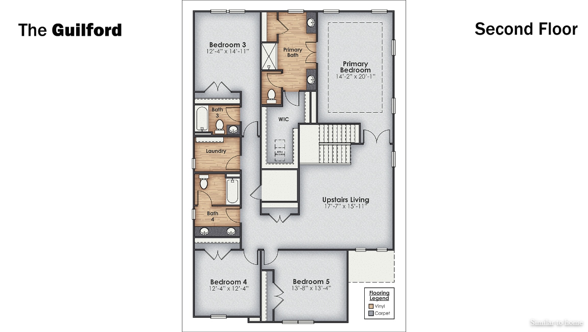 the Guilford is sure to turn heads. Inside this 5 bedroom, 4.5 bathroom home, you’ll find 3,503 square feet of comfortable living.
