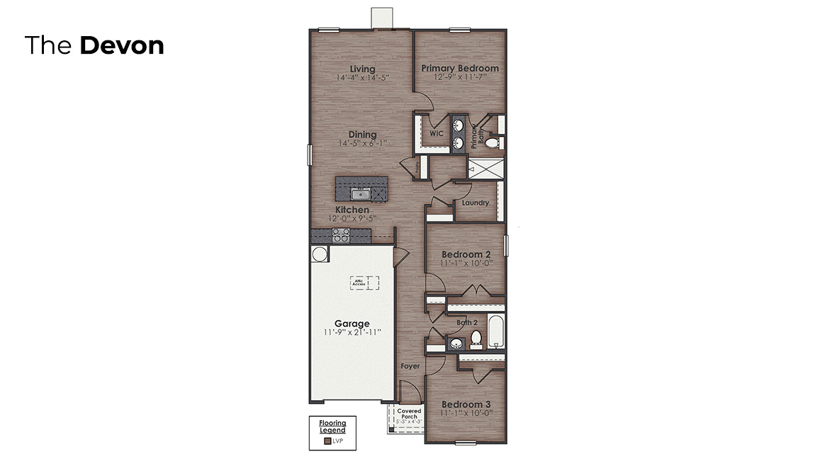 The beautiful one-story Devon cottage with 3 bedrooms, 2 full baths and 1,281 sq ft is located in Winnabow, NC in our Saltgrass Landing community.