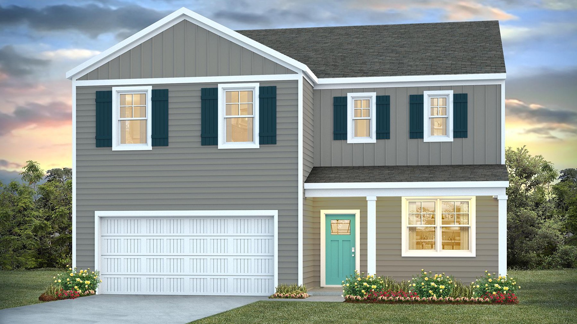 The Galen is a 2,340 sq ft home featuring 4 Bedrooms and 2.5 Baths. Its open-concept design includes a kitchen with granite countertops and stainless steel appliances, an island, and a walk-in pantry, while the large Great Room is ideal for entertaining.