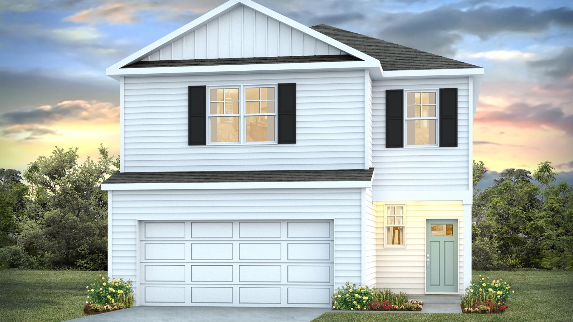 This is a 4-bedroom, 2.5-bathroom home with a 2-car garage, and it has the primary suite on the main level. Entering the great room we find the dining area, family room and a wonderful cook's kitchen are all together for open living.