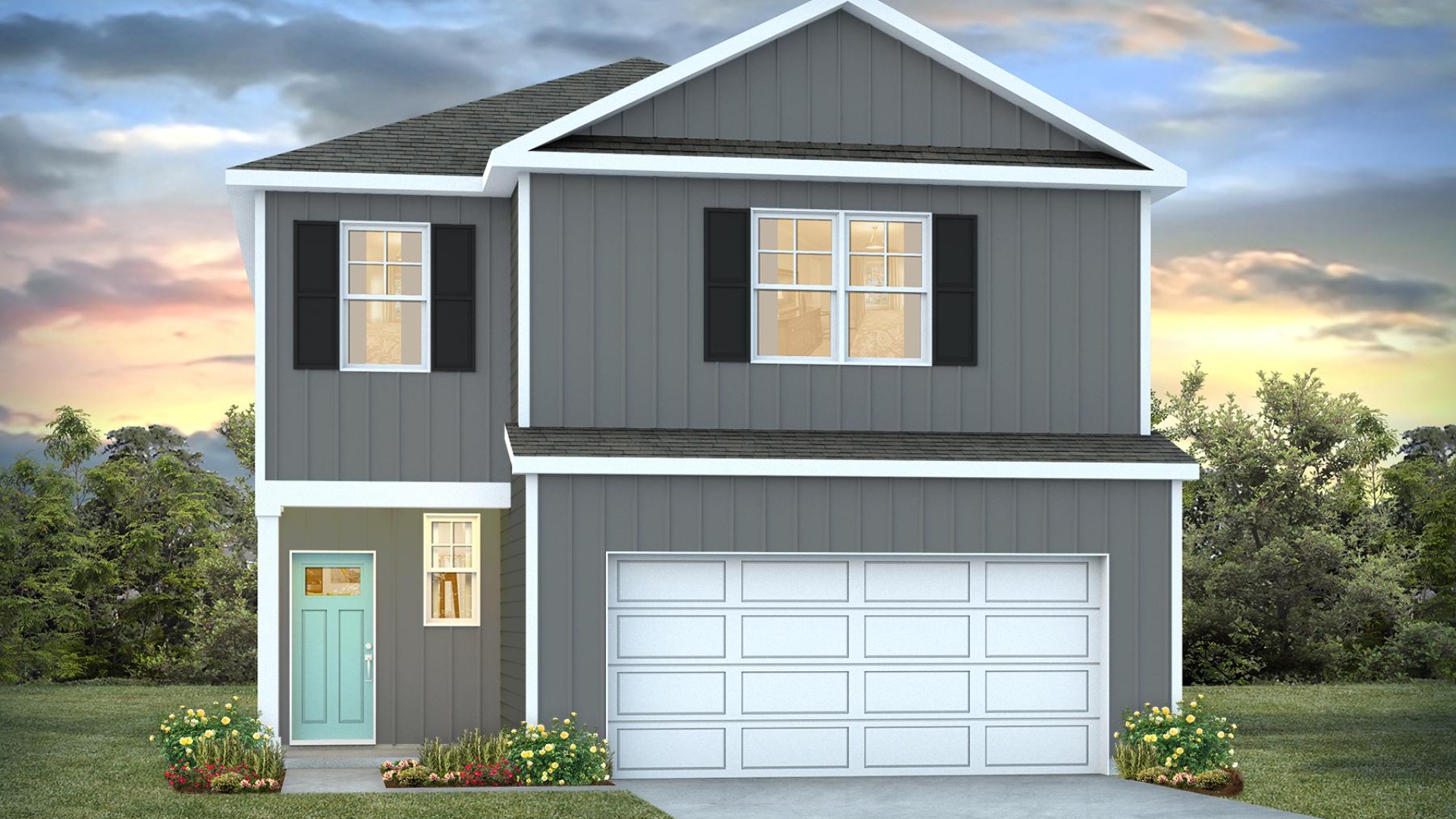 This is a 4-bedroom, 2.5-bathroom home with a 2-car garage, and it has the primary suite on the main level. Entering the great room we find the dining area, family room and a wonderful cook's kitchen are all together for open living.