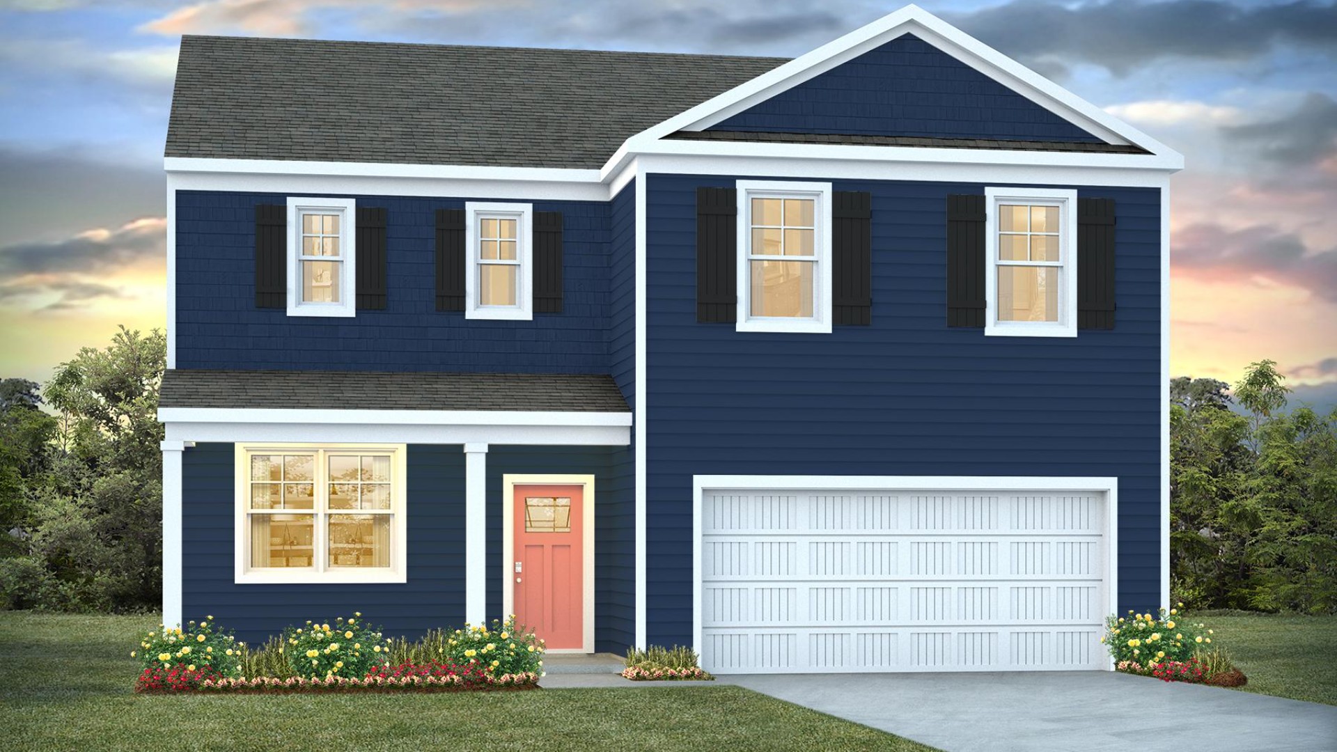 The Galen floor plan offers 4 bedrooms, 2.5 bathrooms, and a 2-car garage in a spacious two-story design. On the main level, a flexible front room can serve as a formal dining area, home office, or sitting room.