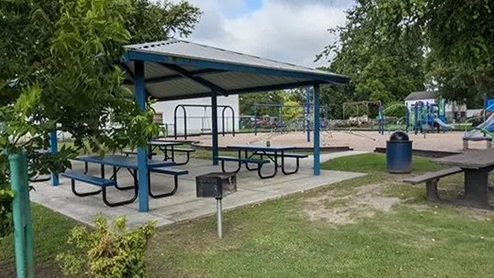 Recreation area featuring athletic fields and courts, trails, playgrounds, and a disc golf course.