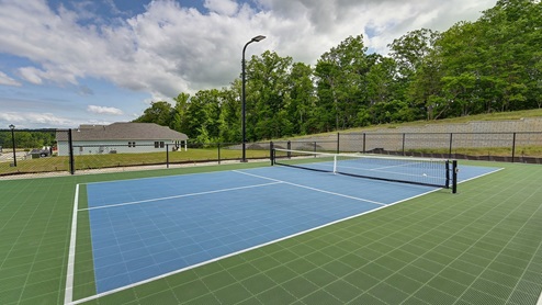 Completed blue and green pickleball court.
