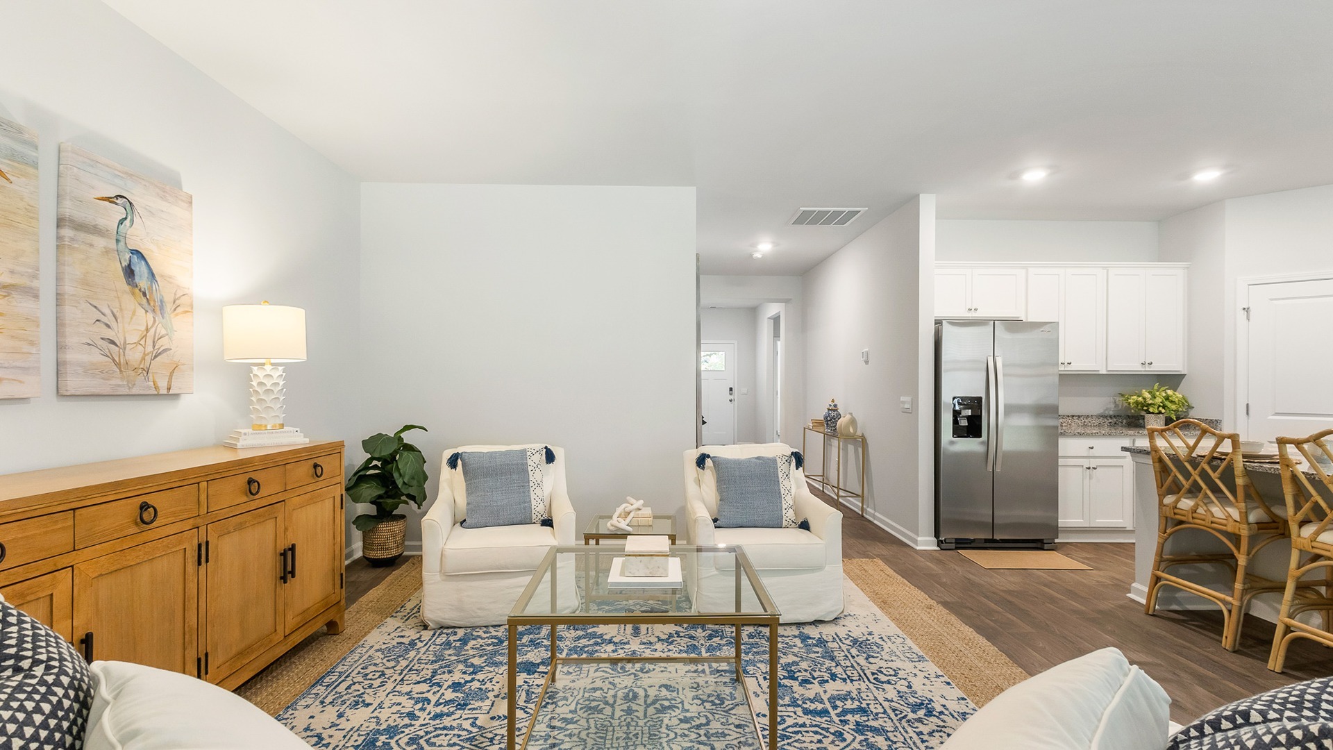 The kitchen, living, and dining areas are open concept.