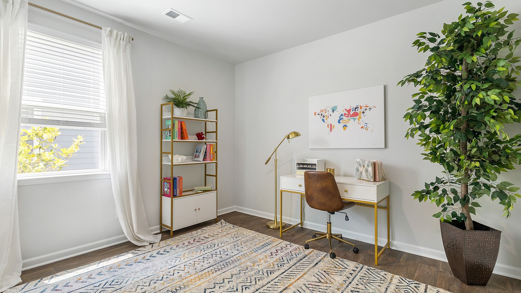 Flex room staged as a home office