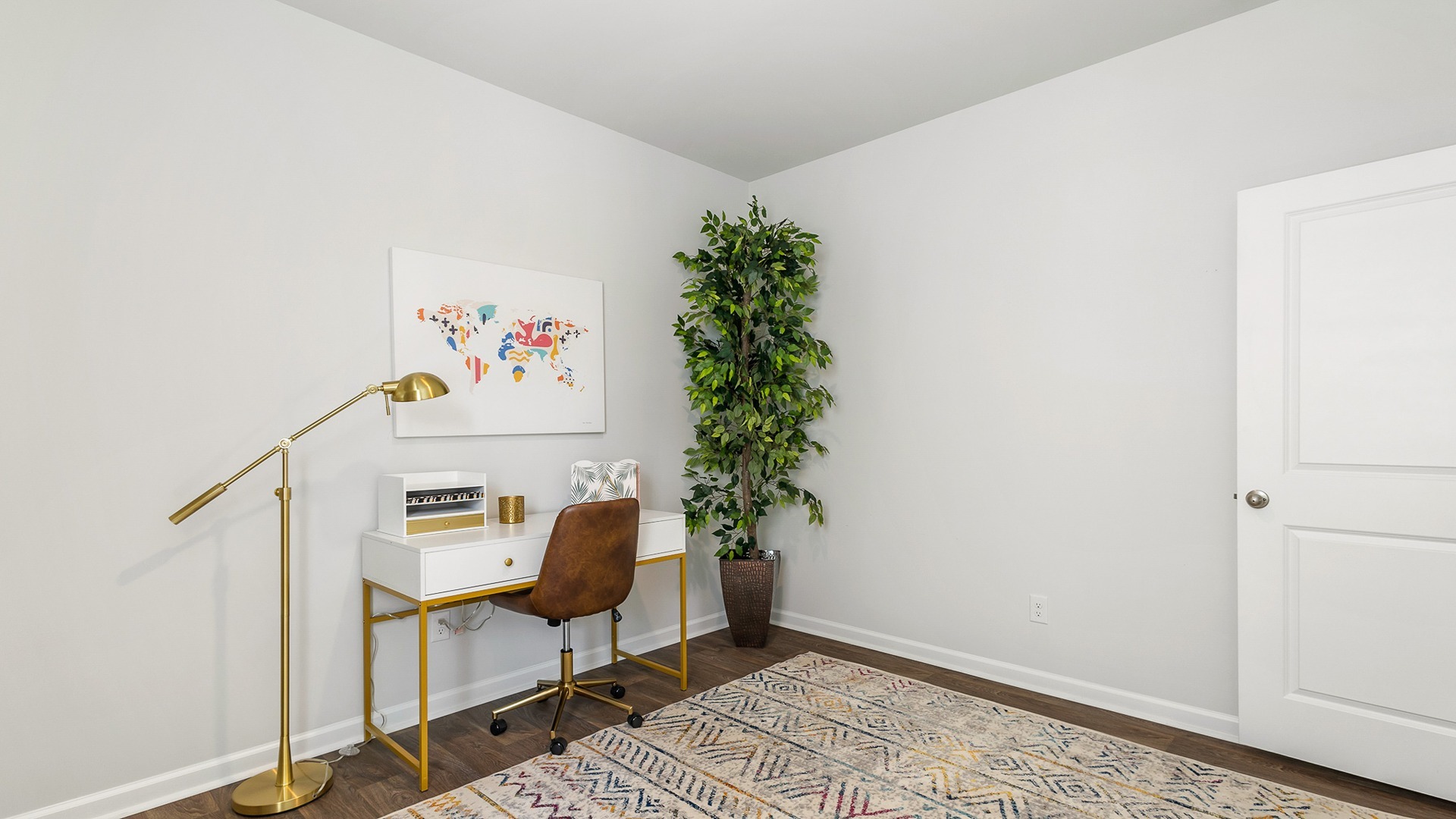 Flex room staged as a home office