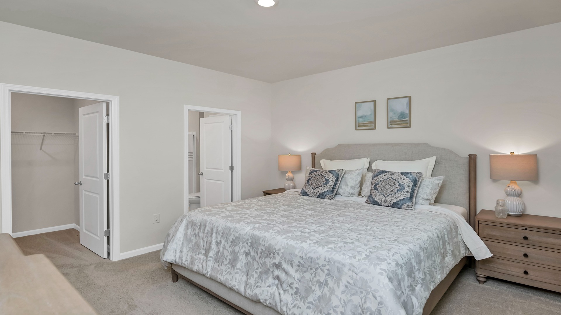 Primary bedroom at the back of the home