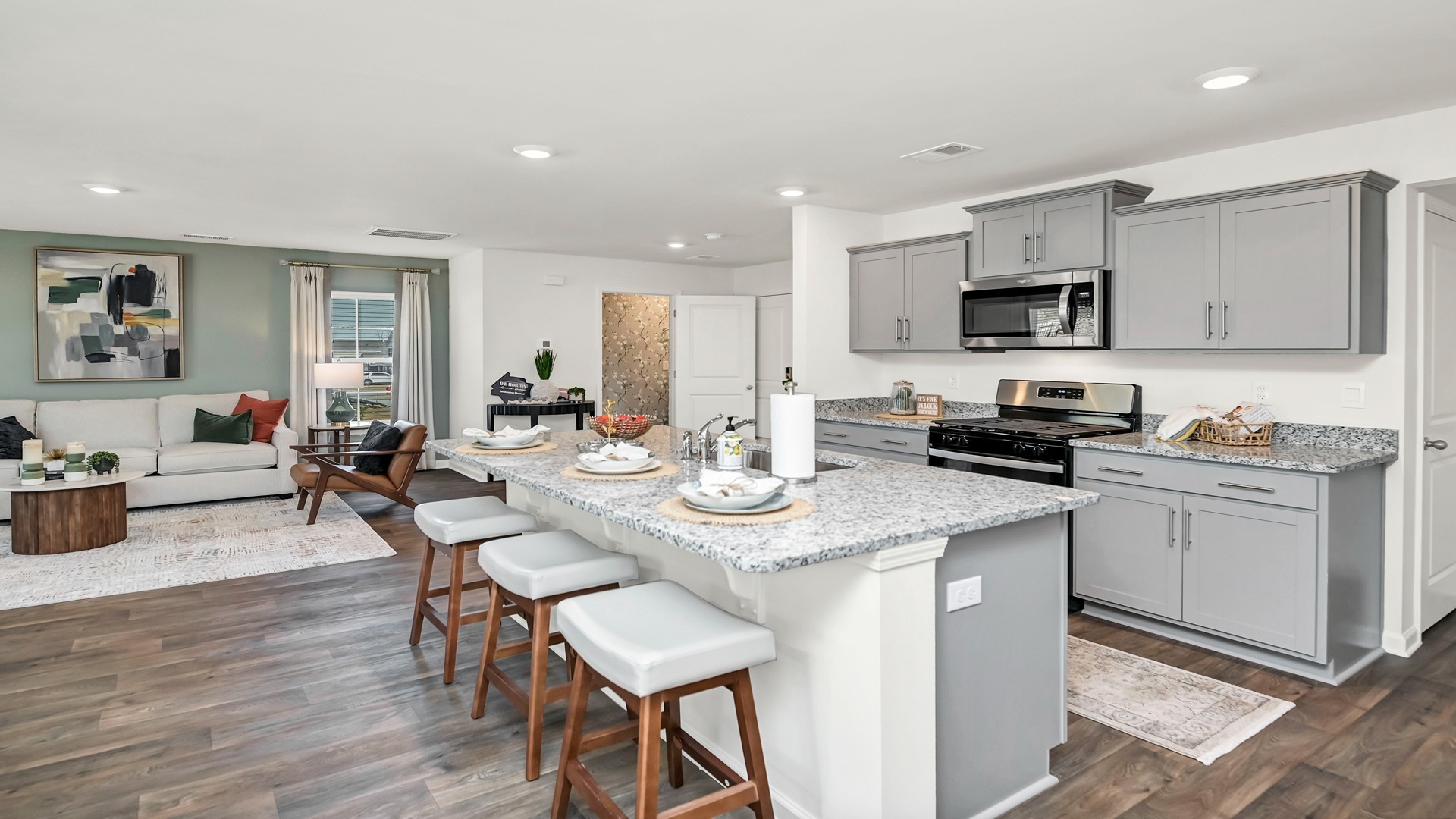 Room for barstool seating at floating kitchen island
