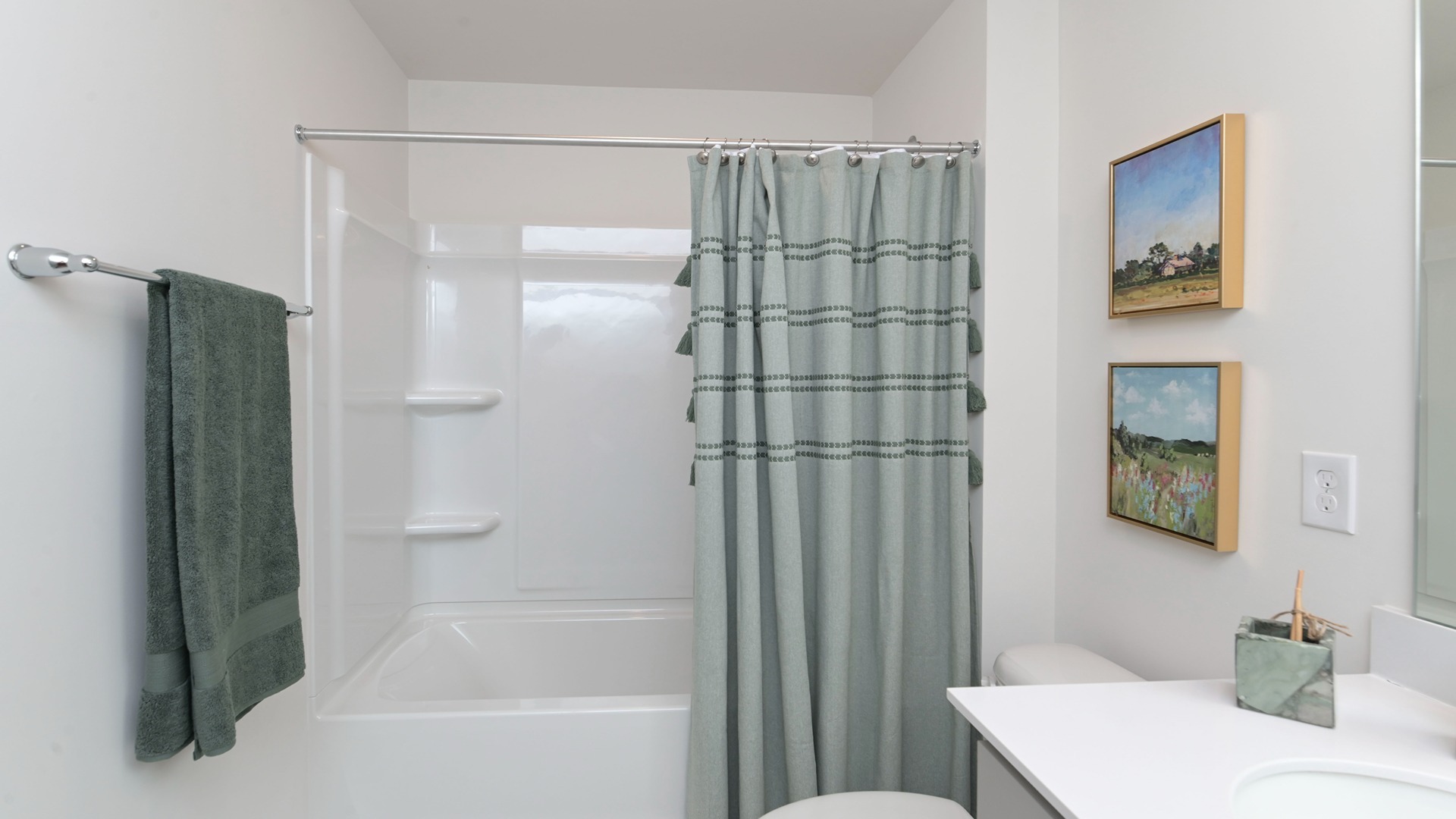 Bathroom 2 features double sinks