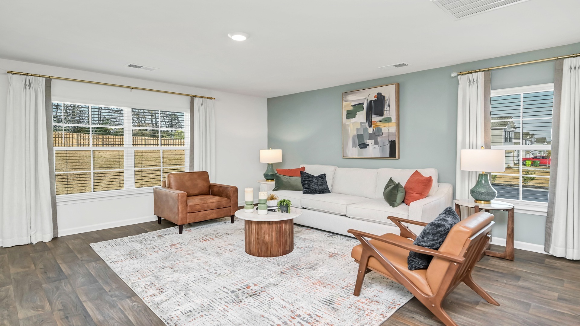 Aisle living area with several windows