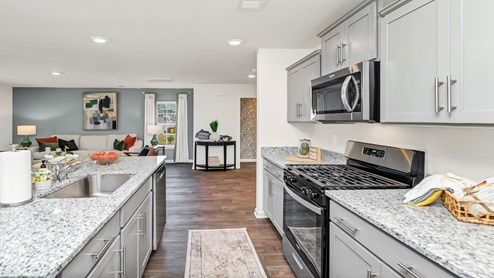 There is ample cabinet space in the kitchen.