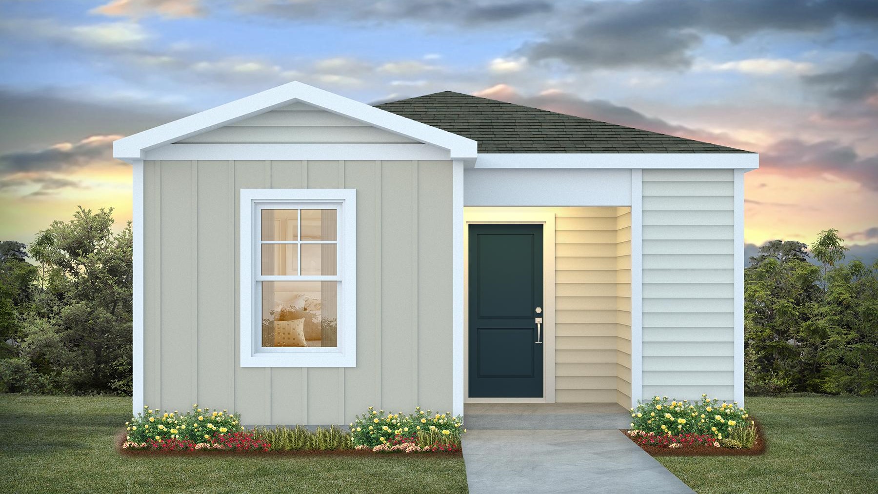Elevation A with board and batten and vinyl siding on the exterior