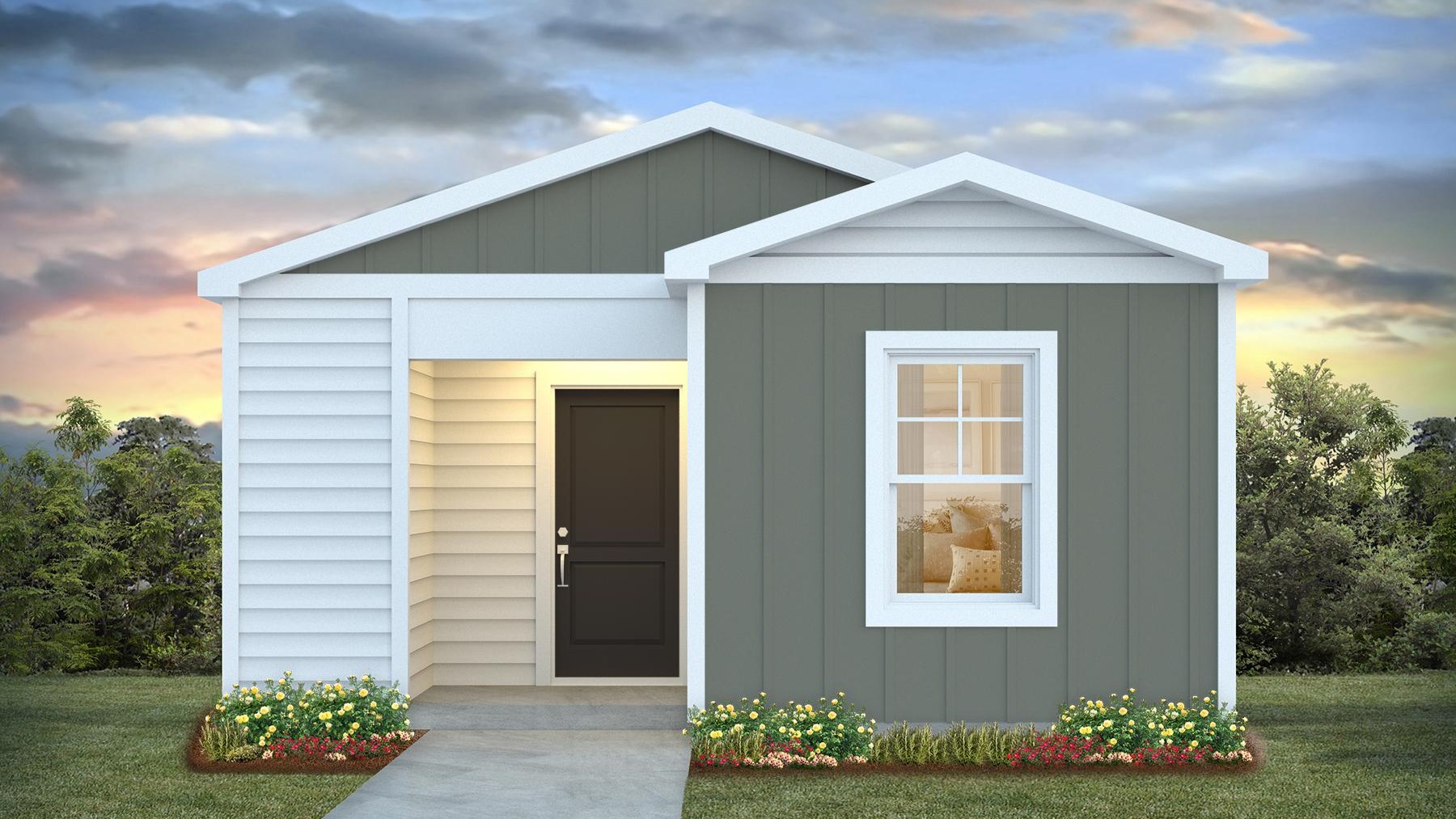 Hannah elevation B in The Park at Wilkinson with covered front and back patios