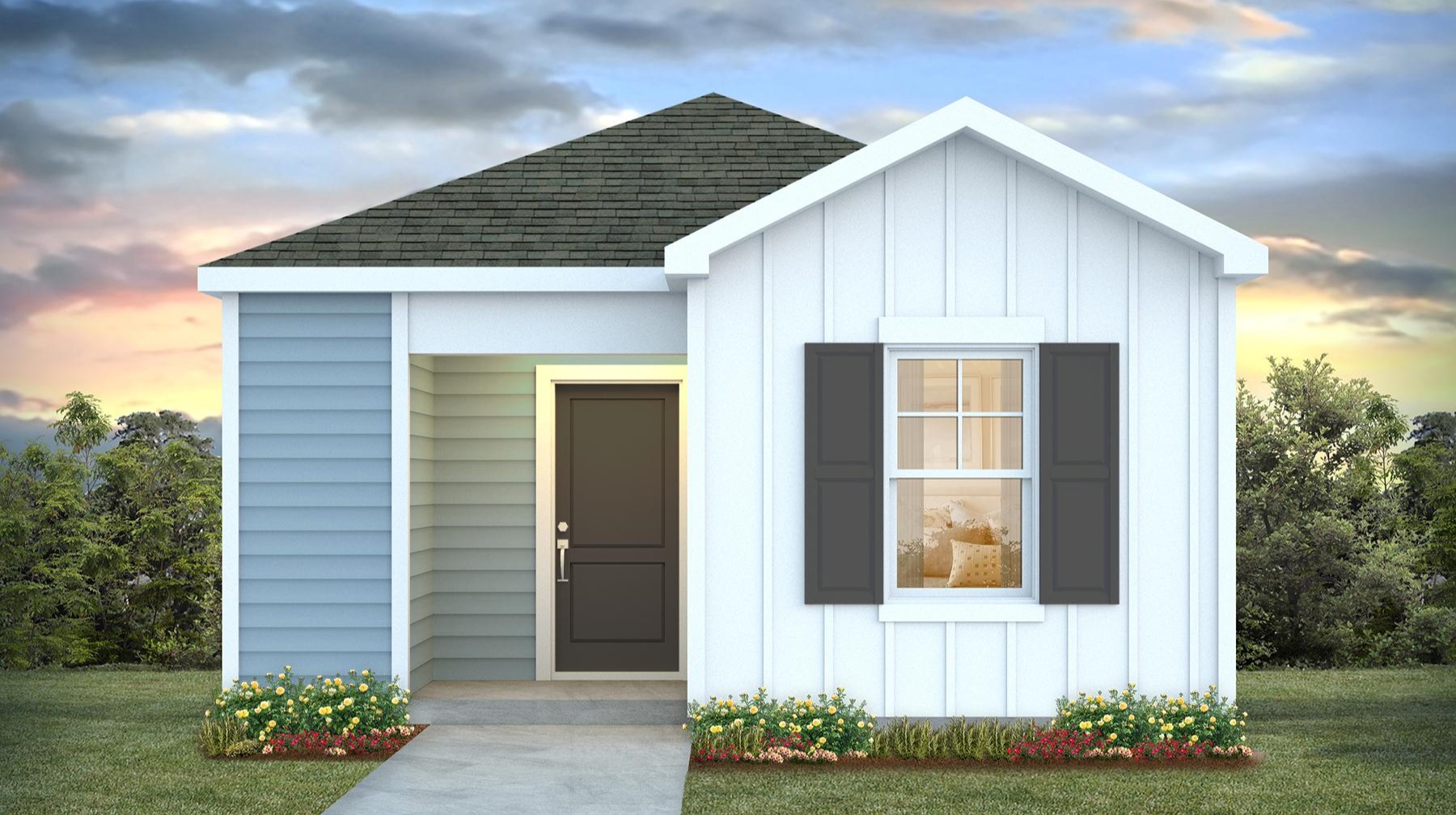 Single-story elevation C Hannah with 2 bedrooms and 2 bathrooms