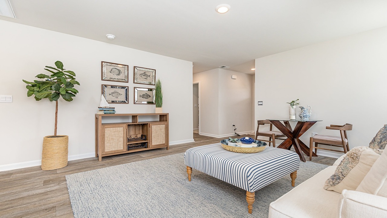 Living area leads to bedrooms