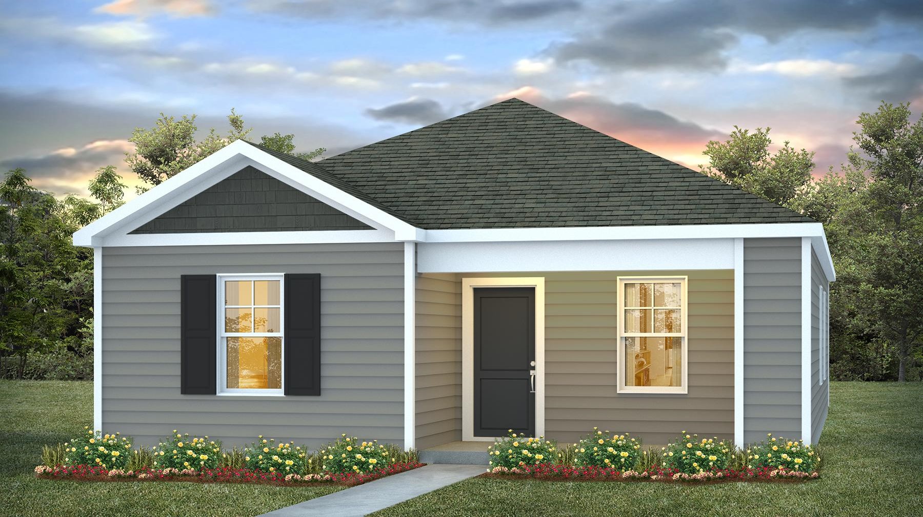 One-story home for sale in The Park at Wilkinson with a covered front porch and 3 bedrooms.