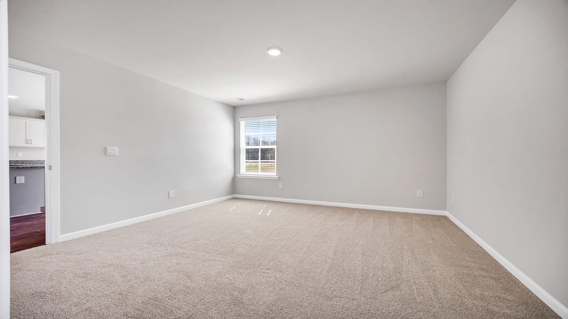 Natural light and carpet flooring in the primary bedroom