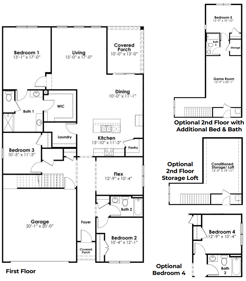 Dover floorplan image showing all options