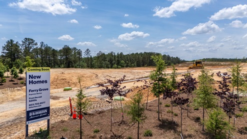 A drone photo of Lexington, SC's new construction community, Ferry Grove.