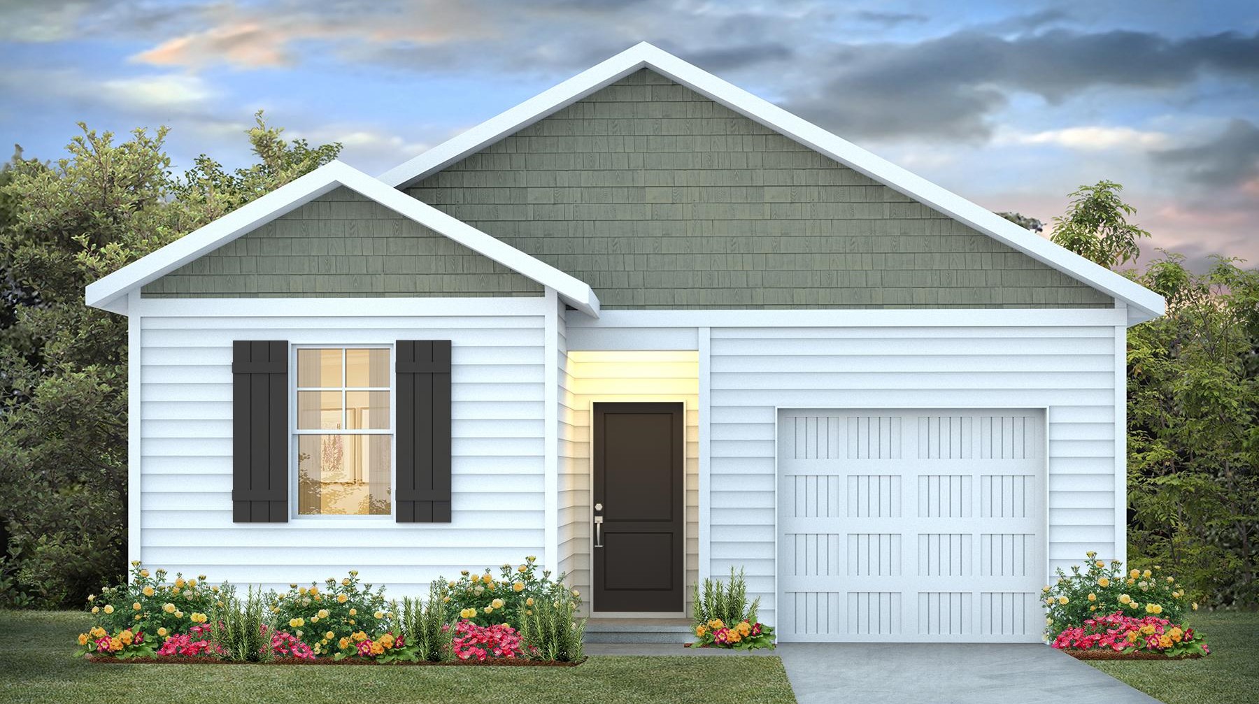 The Cameron B features a 1-car garage