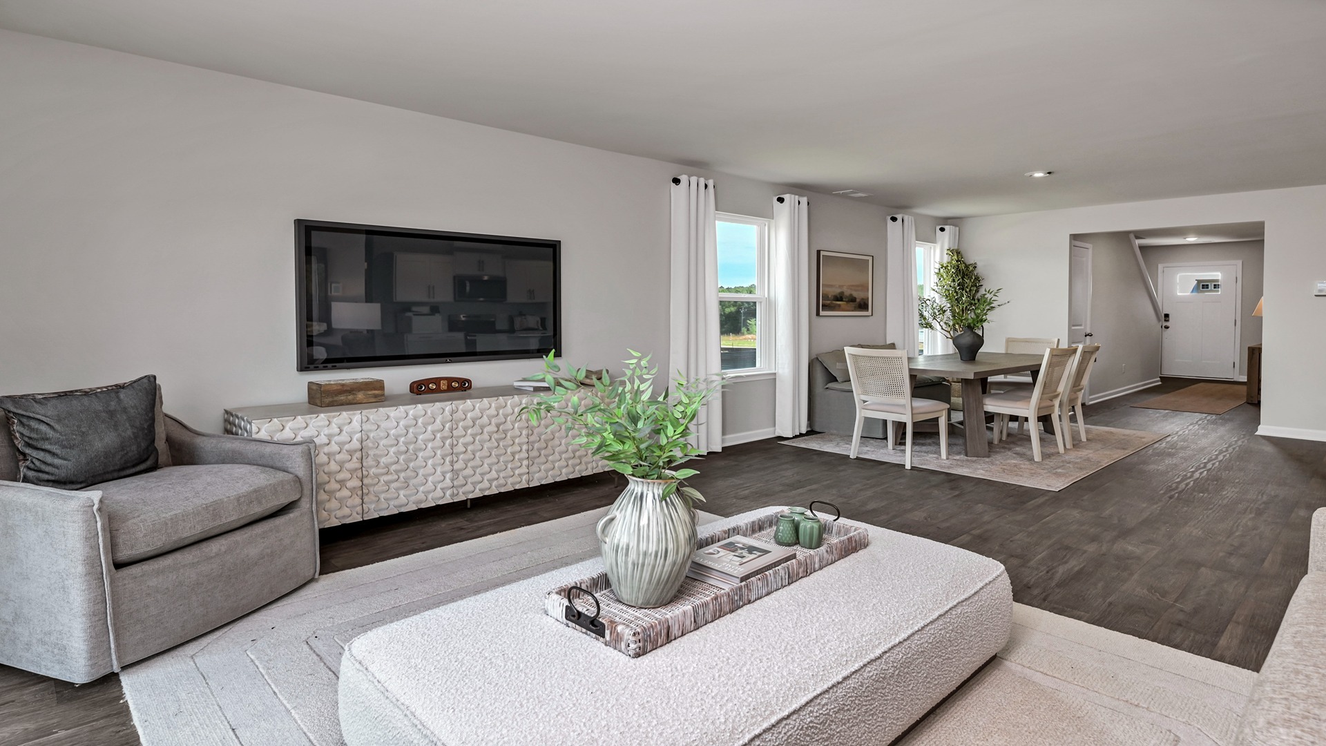 View of dining area from the living room of new construction home for sale in Lexington, SC
