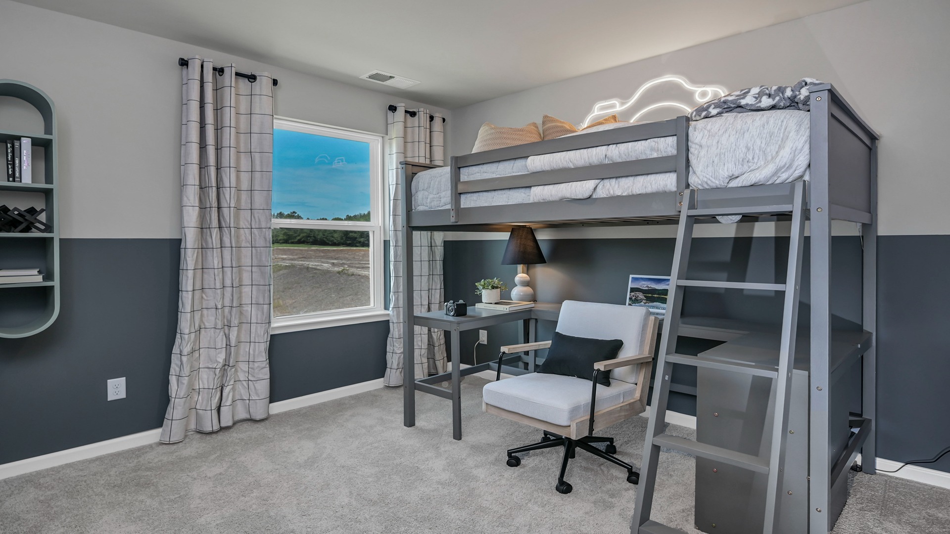 Bedroom 5 in new construction home in Lexington, SC upstairs with a window and carpet floors
