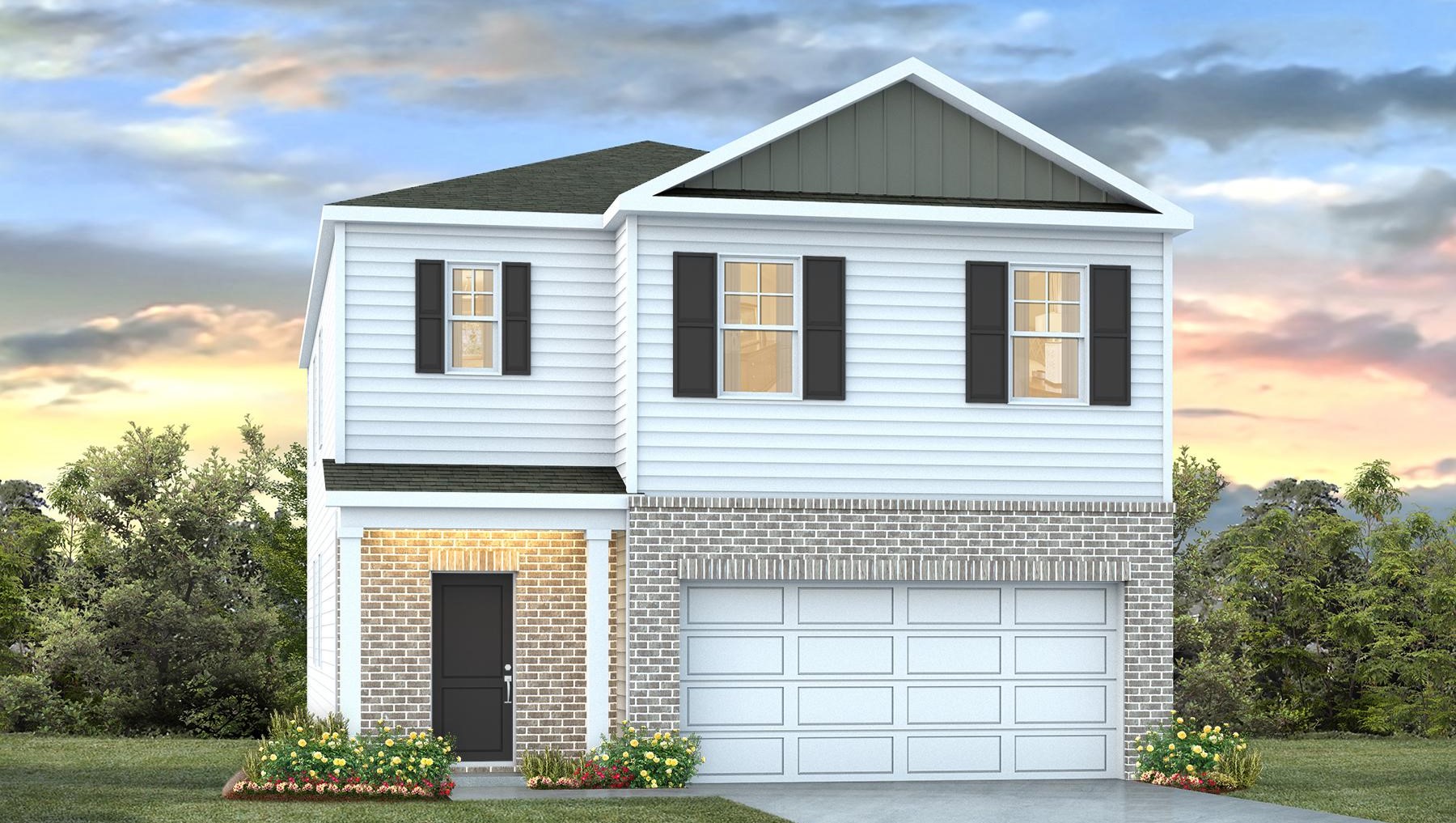 Two-story Robie floorplan for sale in Ferry Grove with partial brick siding and white vinyl siding