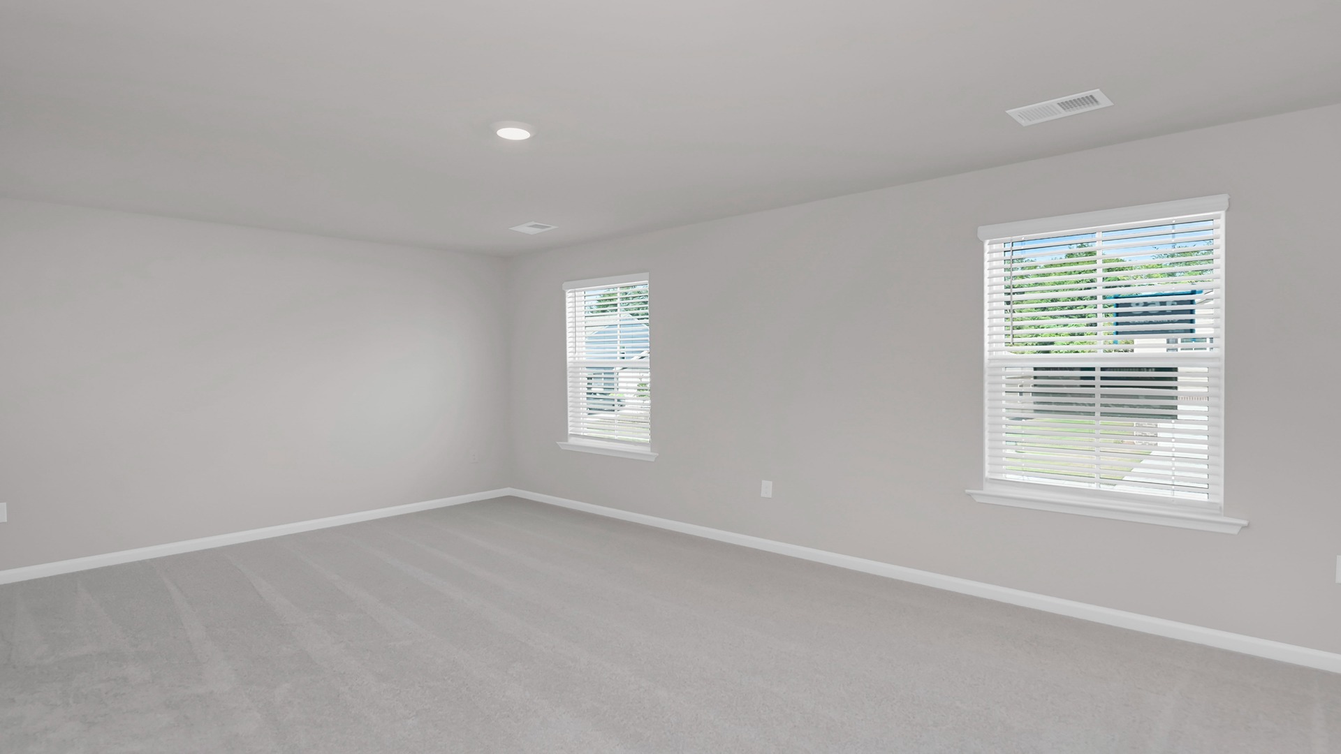 Primary bedroom with several windows and carpet flooring