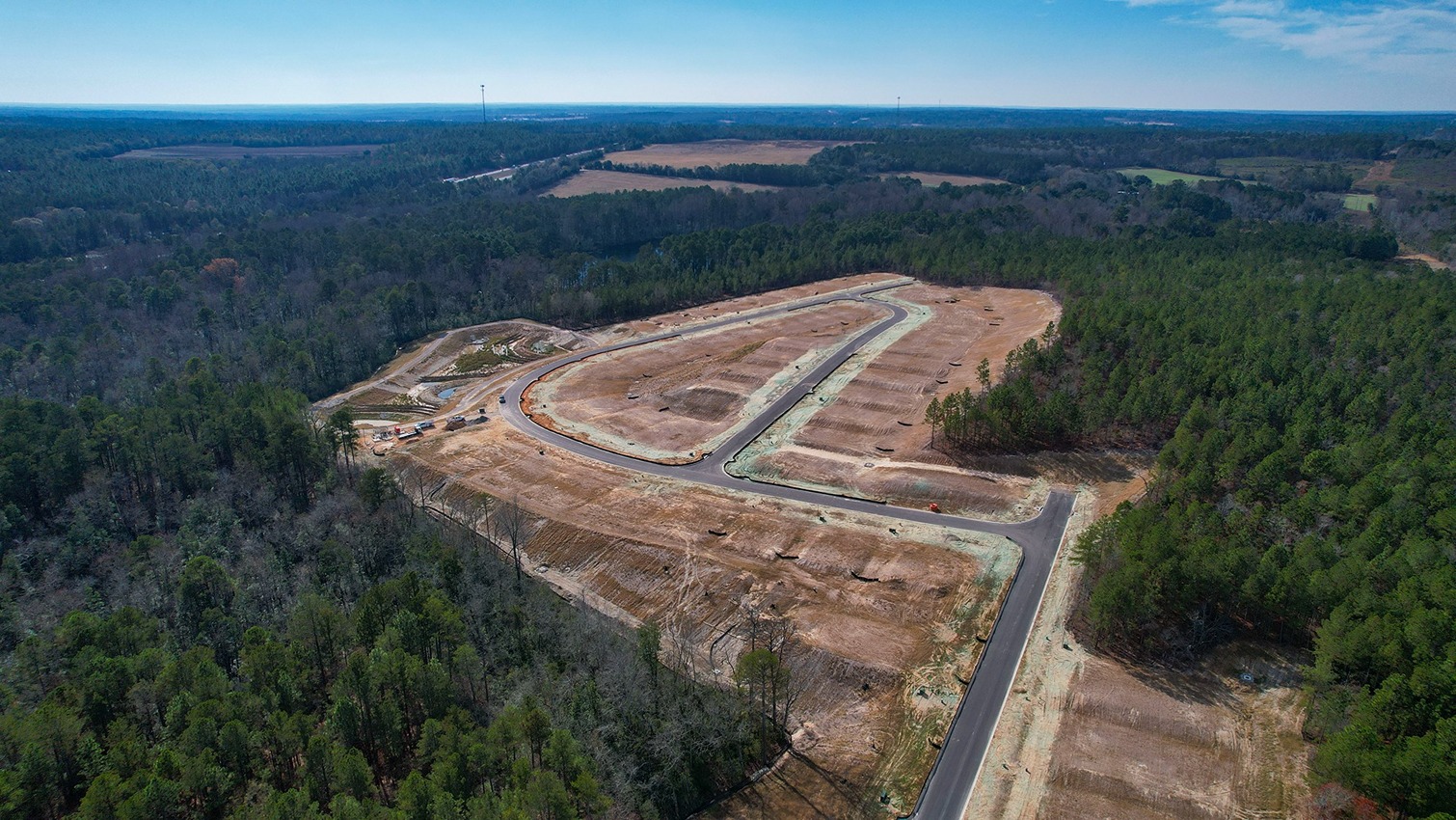 A drone photo of Lexington, SC's new construction community, Ferry Grove.