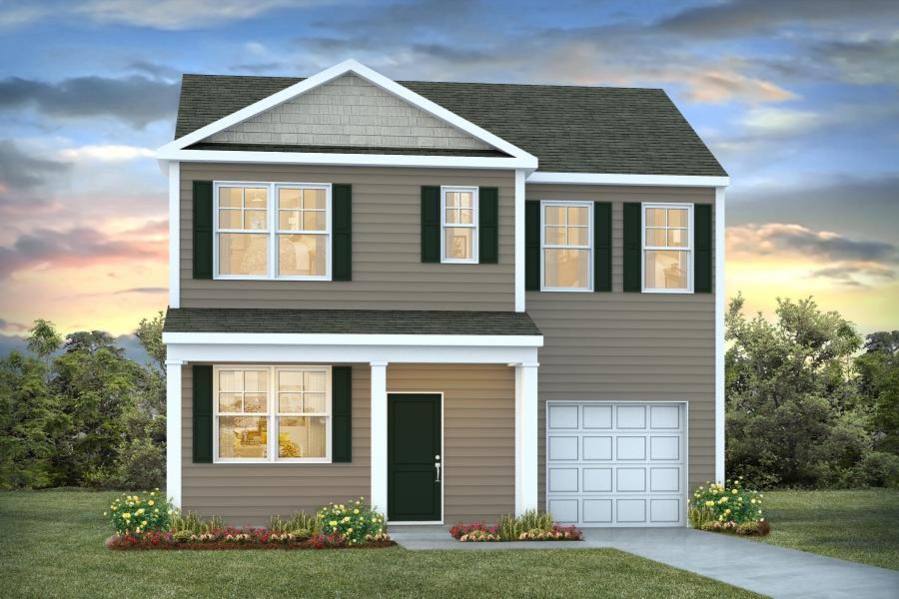 New construction two-story home with a one-car garage.