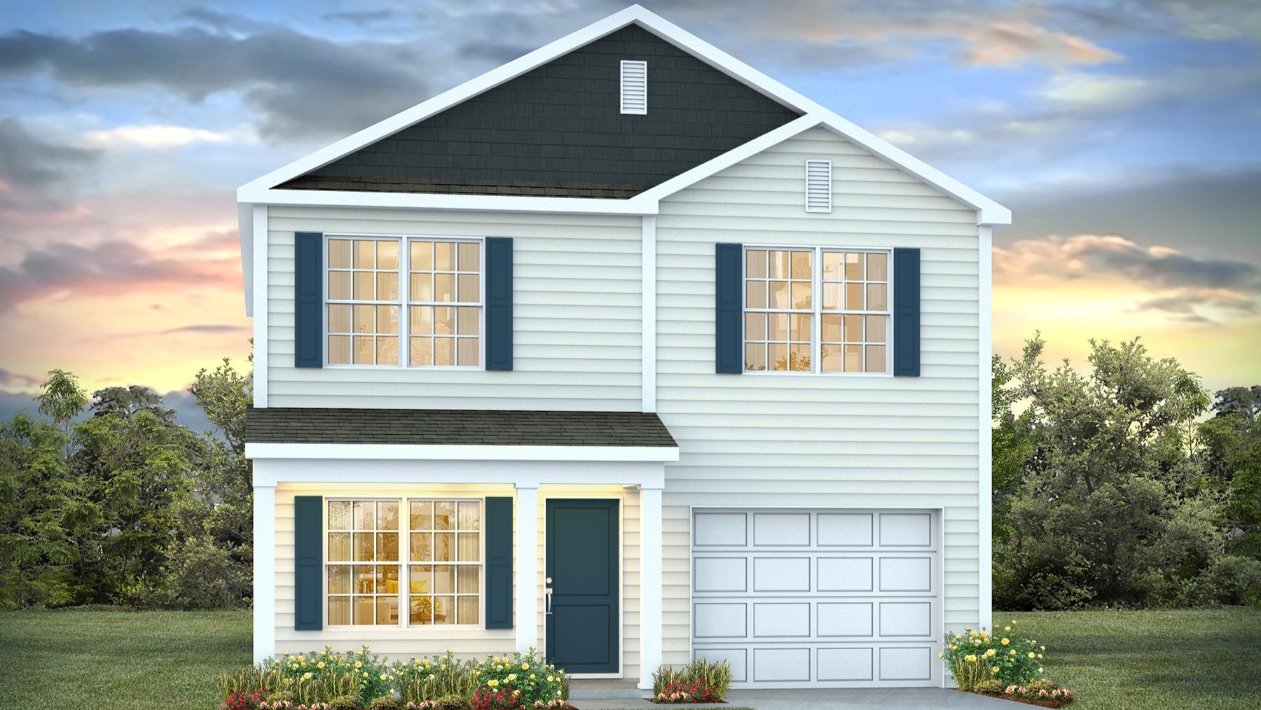 3-Bedroom Harrison floorplan in Hunter's Branch with covered front porch