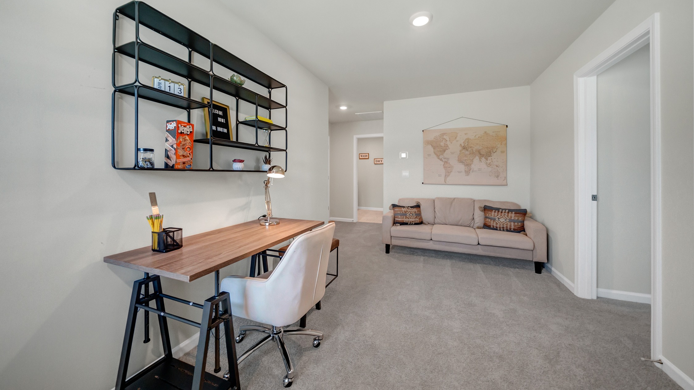 Upstairs functional loft space carpeted