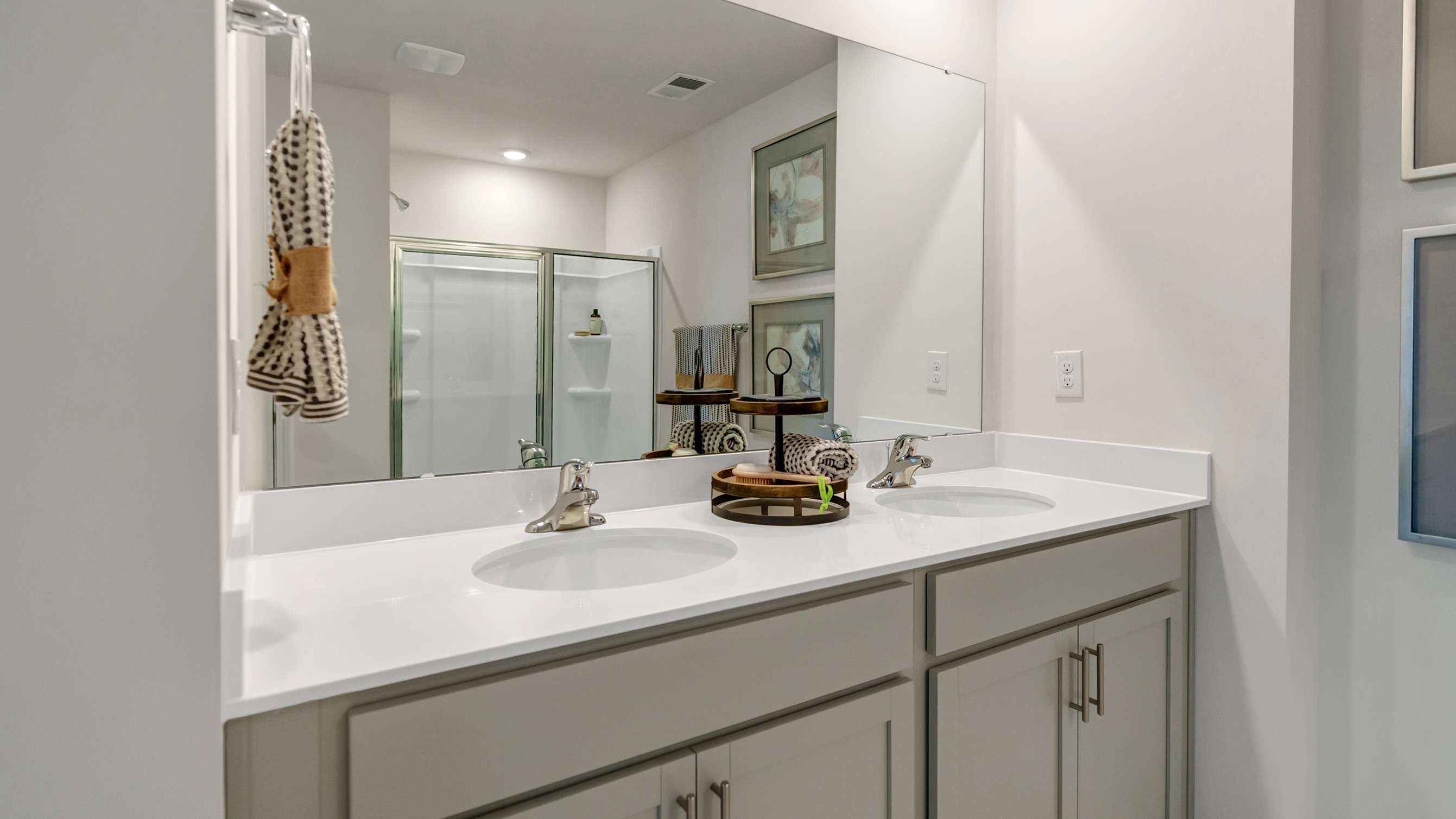 Double primary vanity with quartz countertops