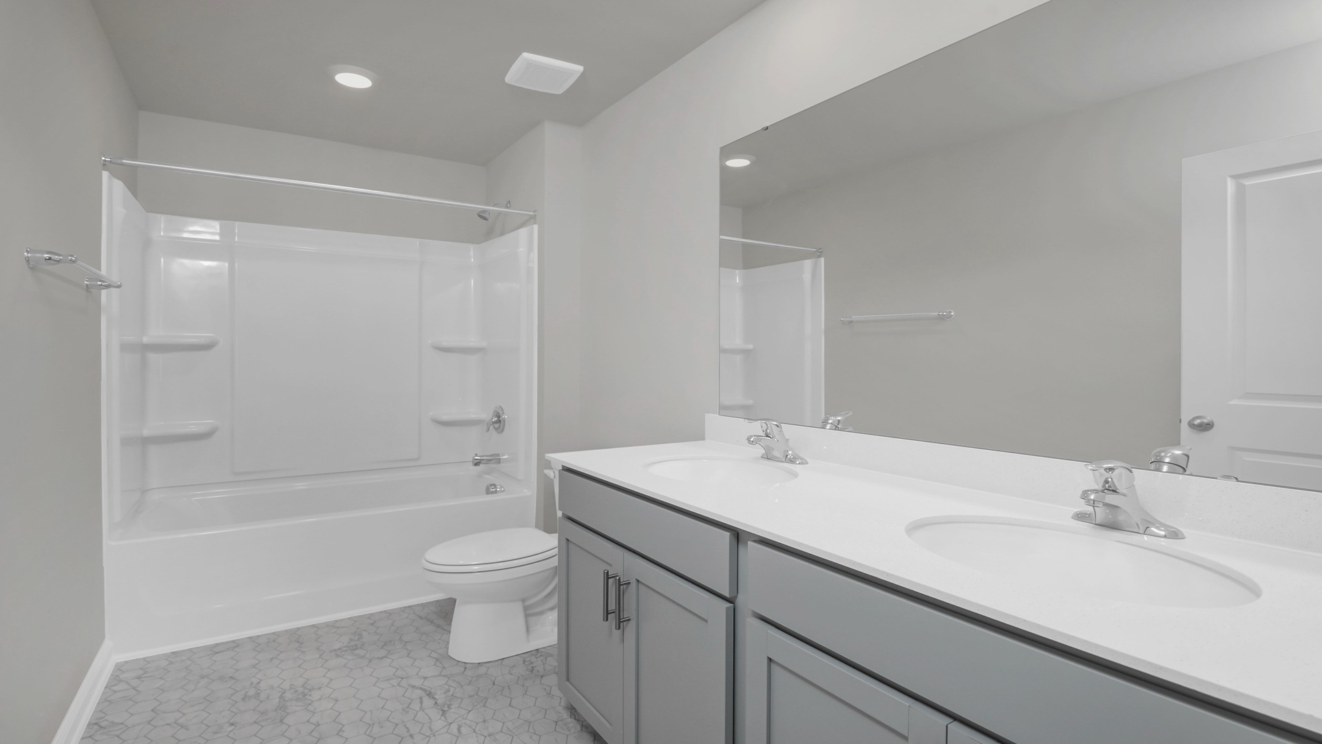 Bathroom 3 upstairs in new construction Robie floorplan with double vanity