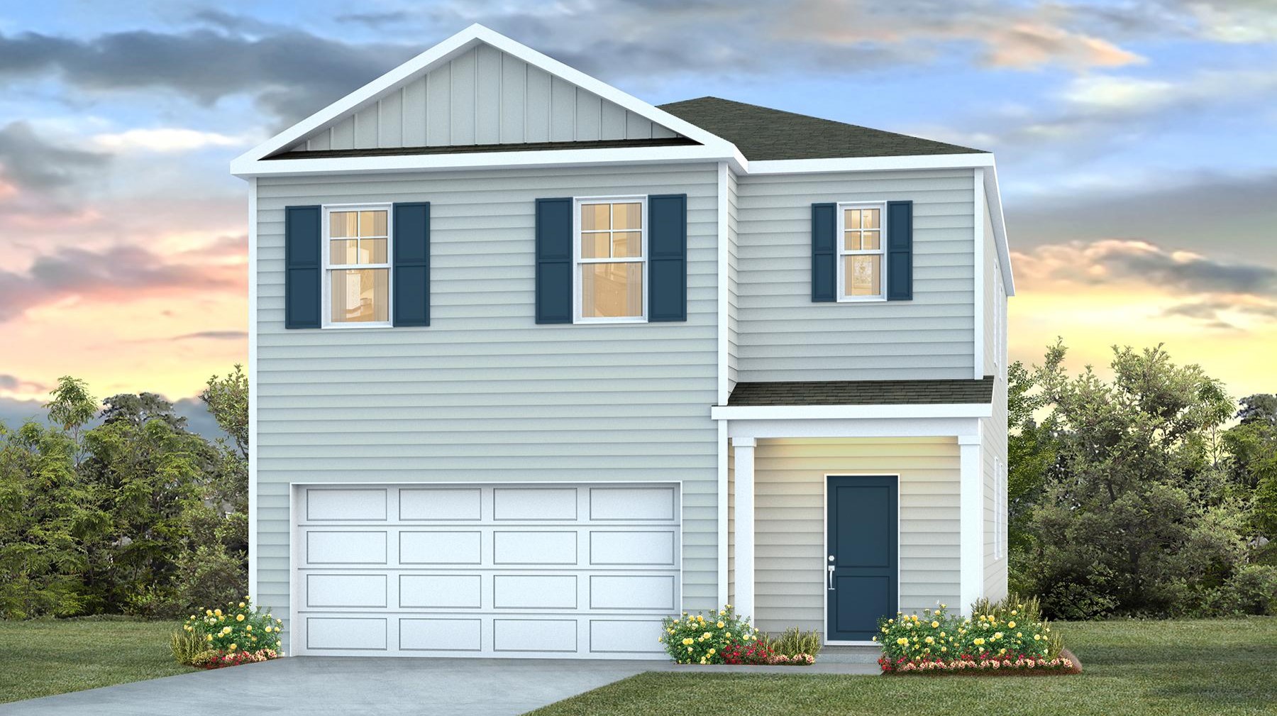 Robie A elevation in Hunter's Branch with a 2-car garage