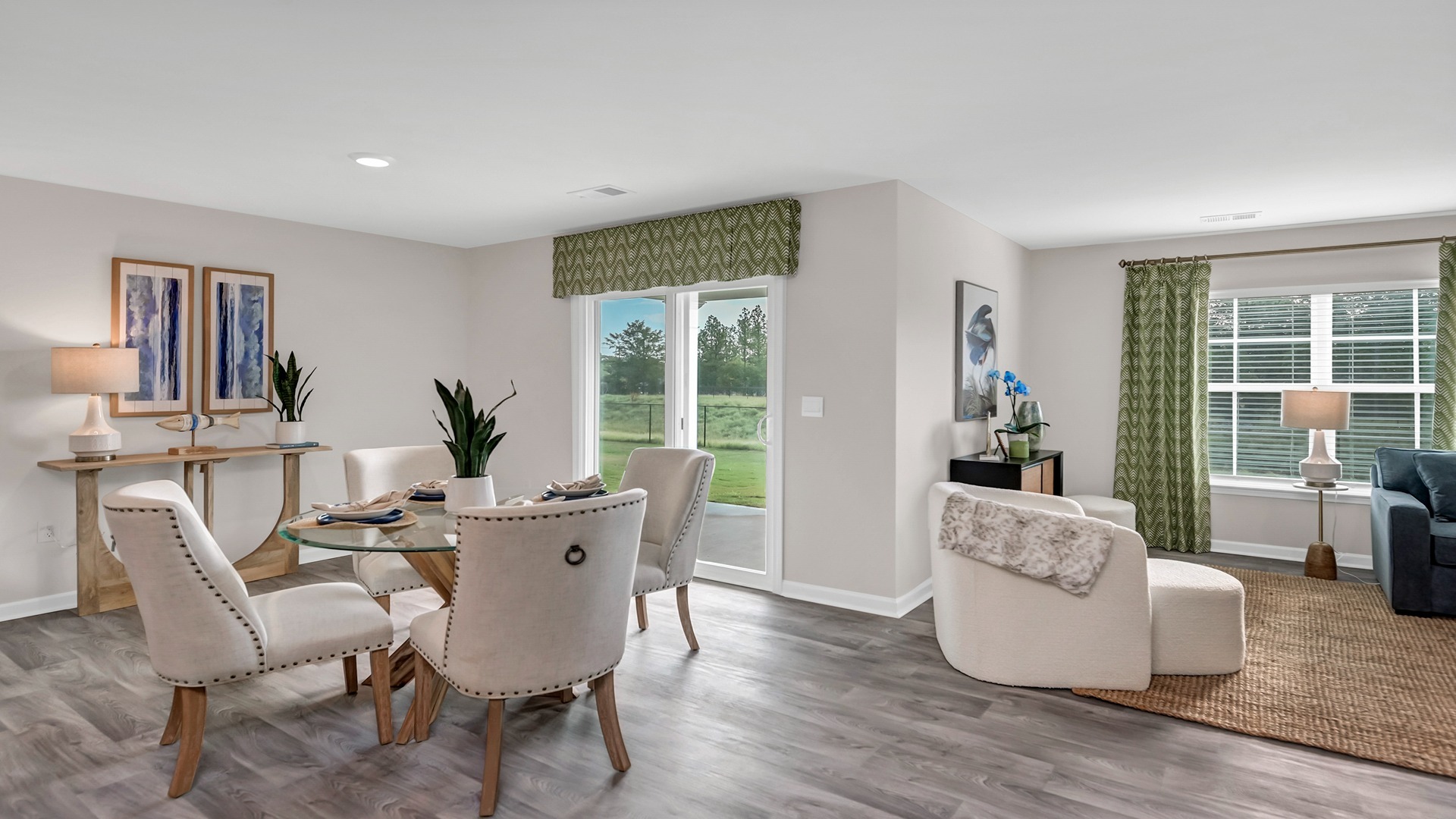 Open concept dining and living areas