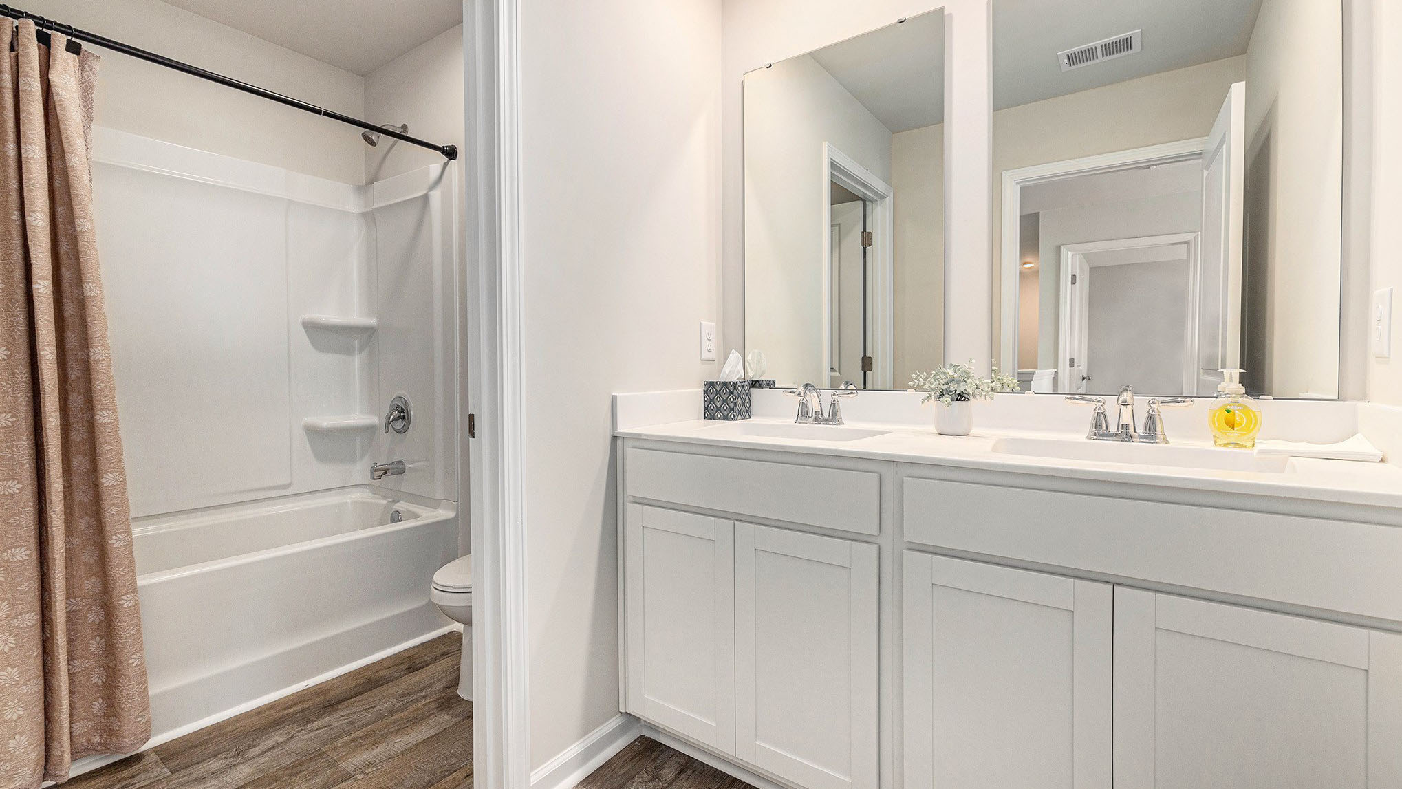Upstairs bathroom with double vanity