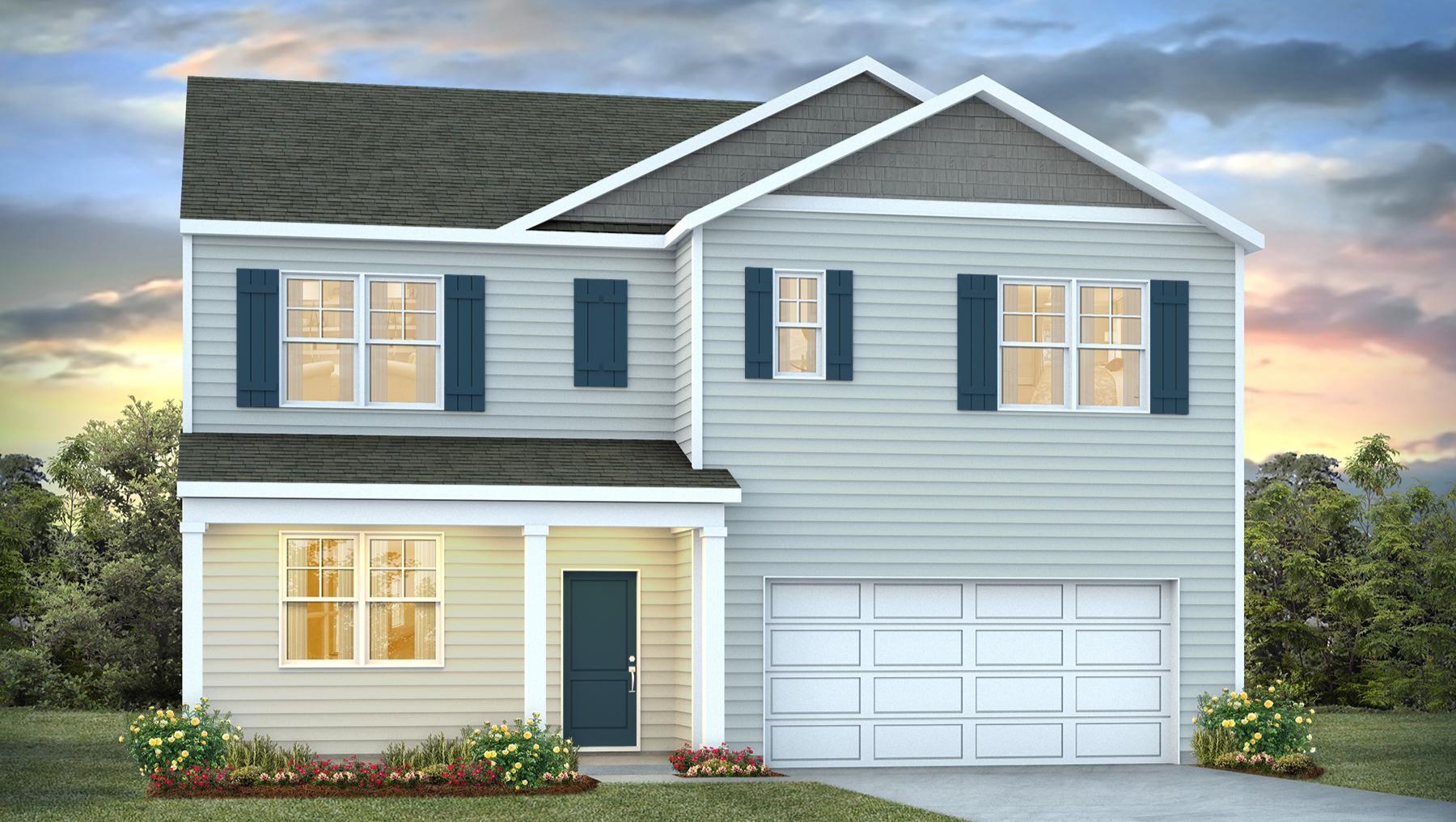 The Hayden B features a covered front porch.