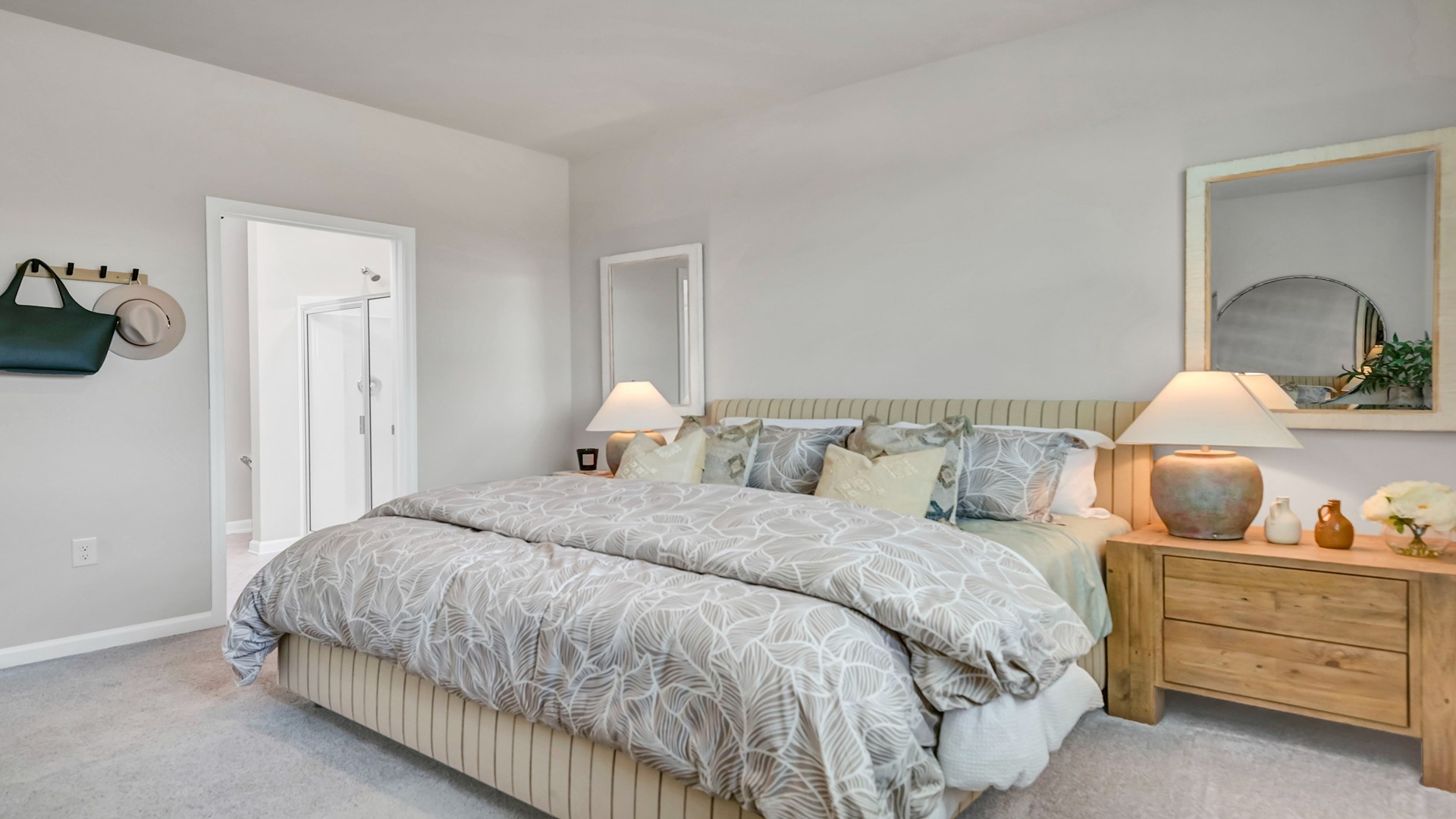 Primary bedroom comfortably fits a King bed