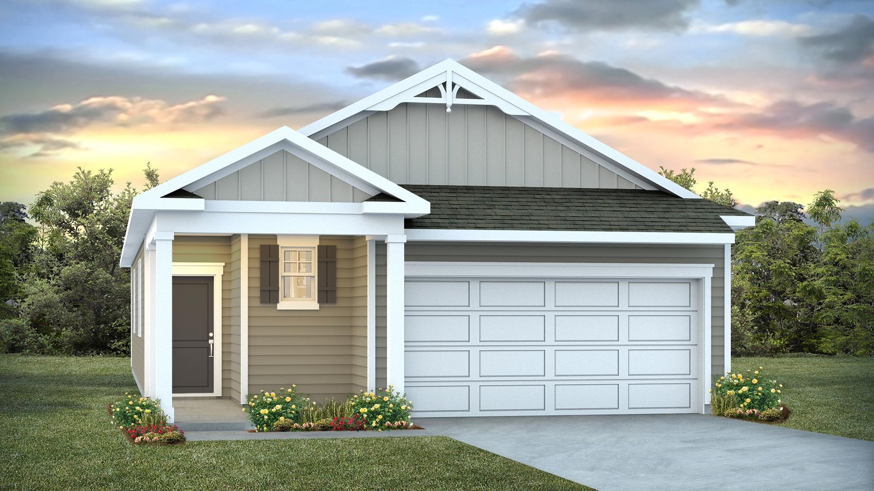 Allex N elevation with Hardie Plank siding and 3 bedrooms