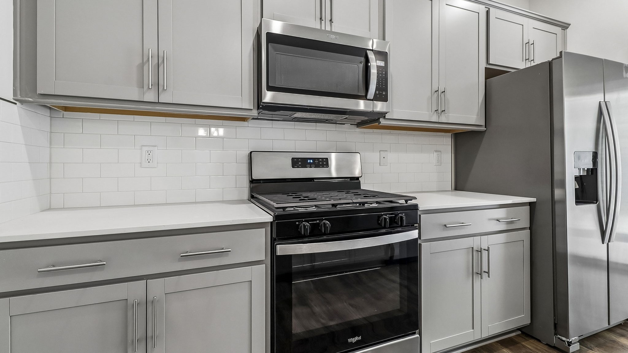 Modern tile backsplash in the kitchen space of home for sale in Gilbert, SC