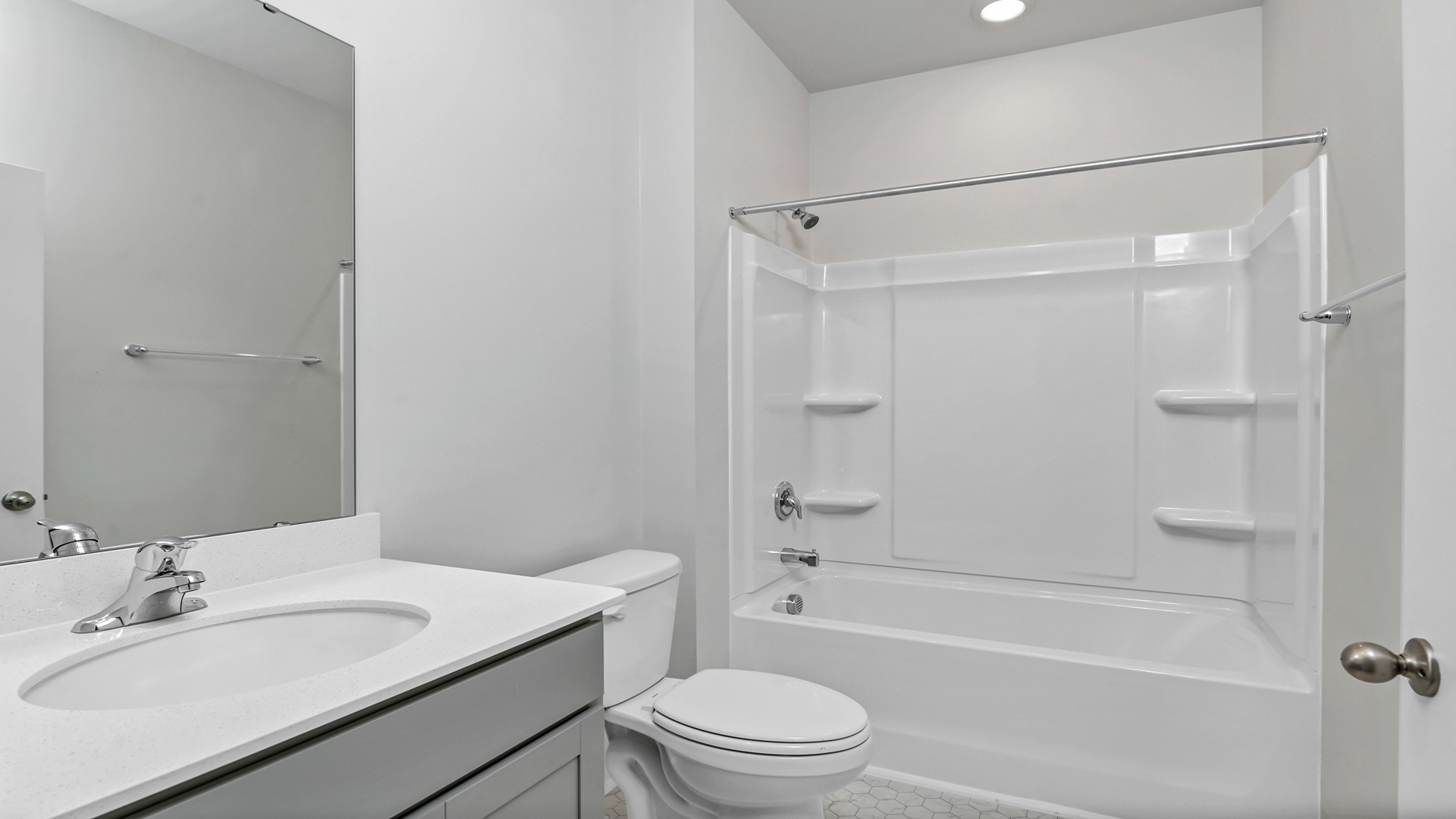 Bathroom 2 with shower tub combo located between Bedroom 2 and flex space